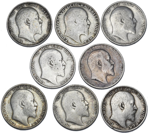 1902 - 1910 Shillings Lot (8 Coins) - British Silver Coins - All Different