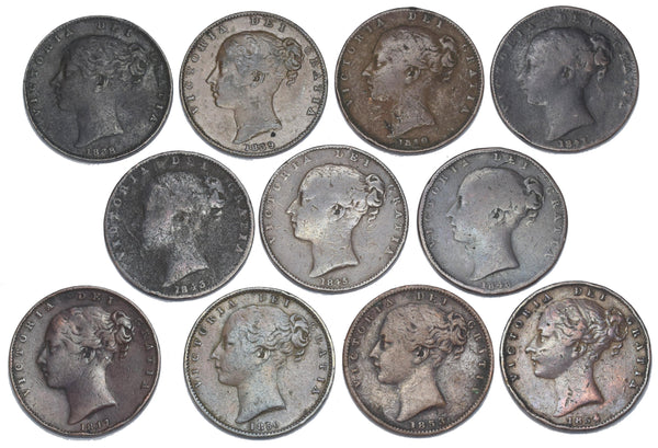 1838 - 1854 Farthings Lot (11 Coins) - British Copper Coins - All Different