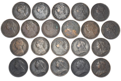 1881 - 1901 Farthings Lot (21 Coins) - British Bronze Coins - All Different