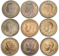 1926 - 1936 High Grade Farthings Lot (9 Coins) - British Bronze Coins