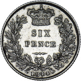 1844 Sixpence - Victoria British Silver Coin - Very Nice