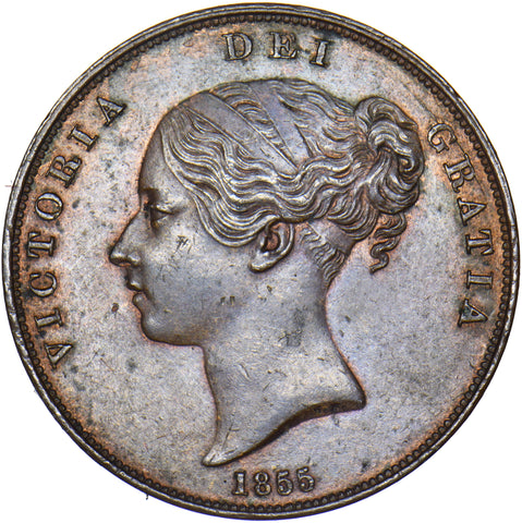 1855 Penny (PT) - Victoria British Copper Coin - Very Nice