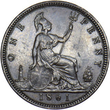 1861 Penny - Victoria British Bronze Coin - Very Nice