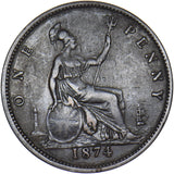 1874 Penny - Victoria British Bronze Coin - Nice