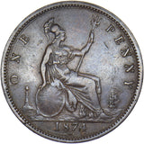 1874 H Penny - Victoria British Bronze Coin - Nice