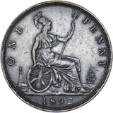 1892 Penny - Victoria British Bronze Coin - Nice