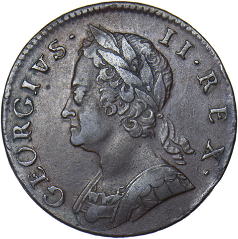1747 Halfpenny - George II British Copper Coin - Nice