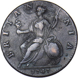 1747 Halfpenny - George II British Copper Coin - Nice