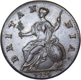 1754 Halfpenny - George II British Copper Coin - Very Nice