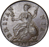 1772 Halfpenny - George III British Copper Coin - Very Nice