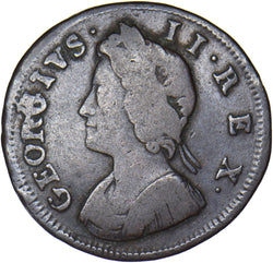 1732 Farthing (2 Over 1) - George II British Copper Coin