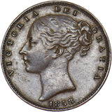 1858 Farthing - Victoria British Copper Coin - Nice
