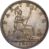 1860 Farthing (BB) - Victoria British Bronze Coin - Very Nice