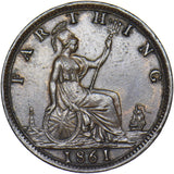 1861 Farthing - Victoria British Bronze Coin - Nice