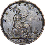 1865 Farthing - Victoria British Bronze Coin - Very Nice