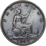1865 Farthing (5 Over 2) - Victoria British Bronze Coin - Nice