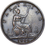 1866 Farthing - Victoria British Bronze Coin - Very Nice