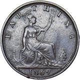 1869 Farthing - Victoria British Bronze Coin - Nice