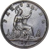 1875 H Farthing - Victoria British Bronze Coin - Nice