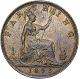 1893 Farthing - Victoria British Bronze Coin - Very Nice