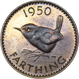 1950 Proof Farthing - George VI British Bronze Coin - Superb