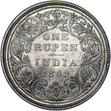 1862 India 1 Rupee (1/0 dots) - Victoria Silver Coin - Very Nice