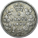 1890 H Canada 5 Cents - Victoria Silver Coin - Nice