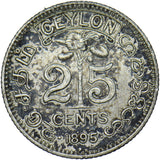 1895 Ceylon 25 Cents - Victoria Silver Coin - Nice