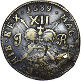 1689 Ireland Gunmoney Shilling (Castle Below) - James II Copper Coin Very Rare