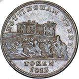 1813 Nottingham Copper Penny Token - J.M Fellows British Token - Nice