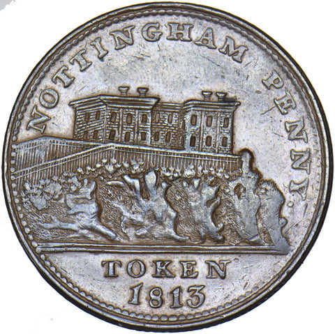 1813 Nottingham Copper Penny Token - J.M Fellows British Token - Nice