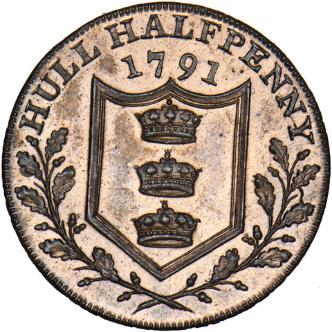 1791 Hull William III Copper Halfpenny Token - Yorkshire D&H 19 - Superb
