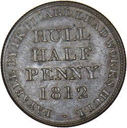 1812 Hull Copper Halfpenny Token - Very Nice