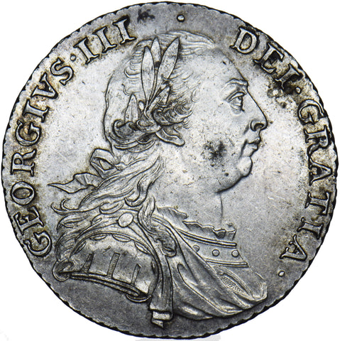 1787 Shilling (1/1 Retrograde) - George III British Silver Coin - Very Nice