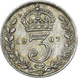 1907 Threepence - Edward VII British Silver Coin - Very Nice
