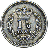 1839 Threehalfpence - Victoria British Silver Coin