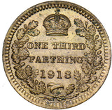 1913 Third Farthing - George V British Bronze Coin - Superb