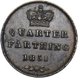 1851 Quarter Farthing - Victoria British Copper Coin - Nice