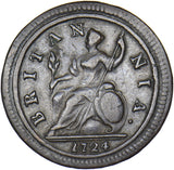 1724 Halfpenny - George I British Copper Coin - Nice