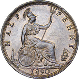 1890 Halfpenny - Victoria British Bronze Coin - Very Nice
