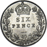 1897 Sixpence - Victoria British Silver Coin - Superb