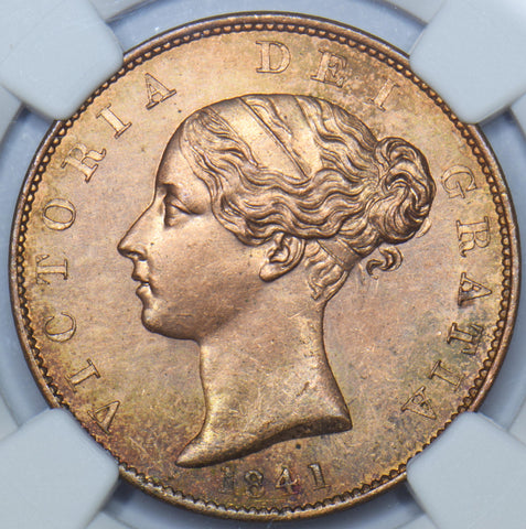 1841 Halfpenny (NGC MS63) - Victoria British Copper Coin - Superb