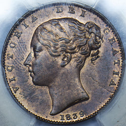 1839 Farthing (PCGS MS64 RB) - Victoria British Copper Coin - Superb