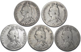1887 - 1891 Halfcrowns Lot (5 Coins) - Victoria British Silver Coins - Date Run