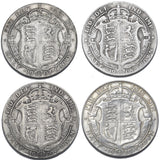 1907 - 1910 Halfcrowns Lot (4 Coins) - Edward VII British Silver Coins