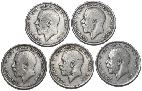1914 - 1918 Halfcrowns Lot (5 Coins) - George V British Silver Coins