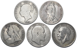 1875 - 1916 Halfcrowns Lot (5 Coins) - British Silver Coins - Different Types