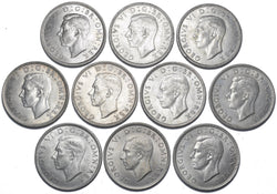 1937 - 1946 High Grade Halfcrowns Lot (10 Coins) - British Silver Date Run