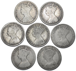 1872 - 1885 Gothic Florins Lot (7 Coins) - Victoria British Silver Coins