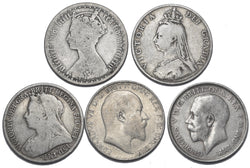 1872 - 1916 Florins Lot (5 Coins) - British Silver Coins - Different Types